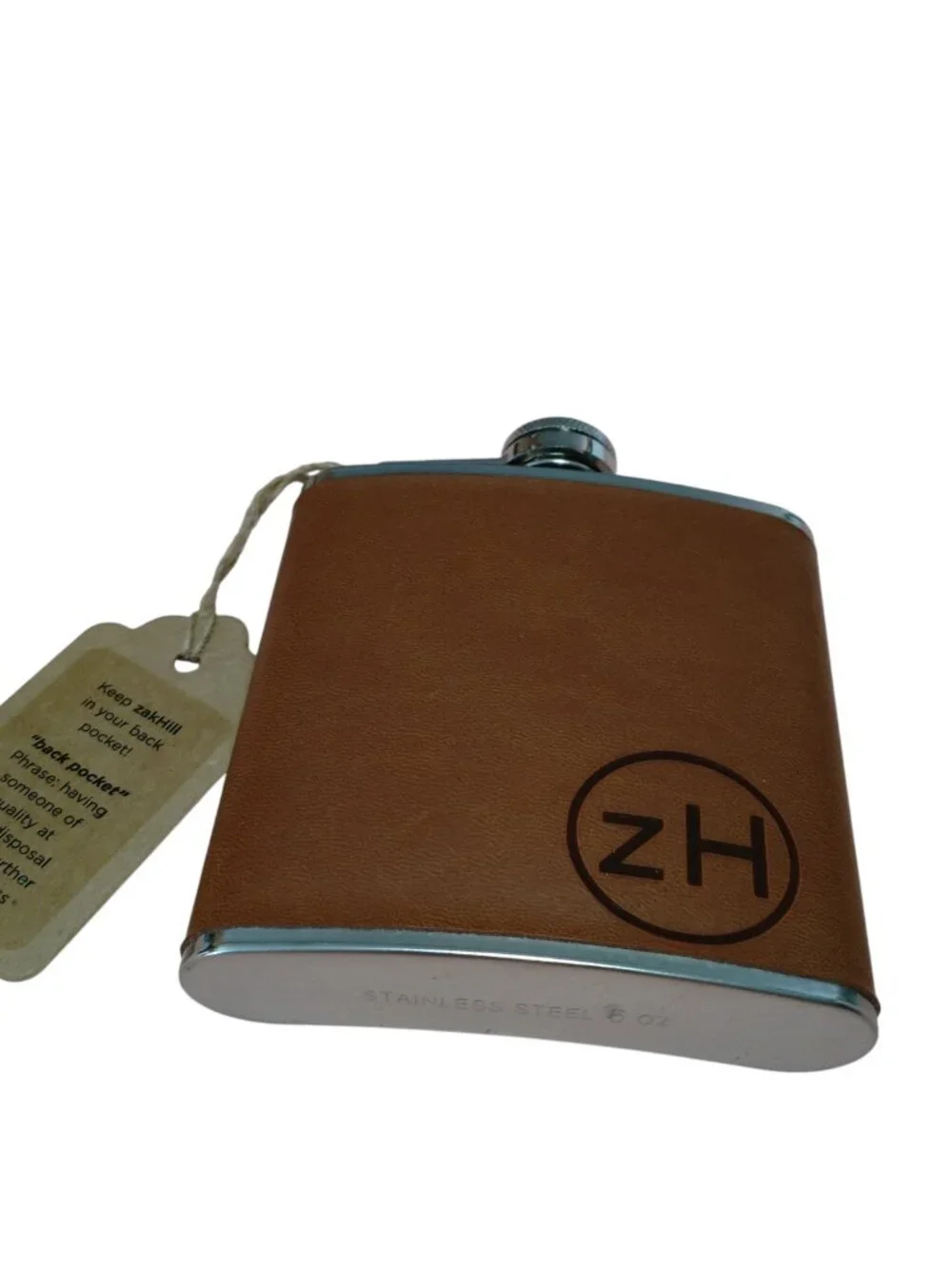 ZakHill Brown Leather Wrapped 6 Oz Stainless Steel 